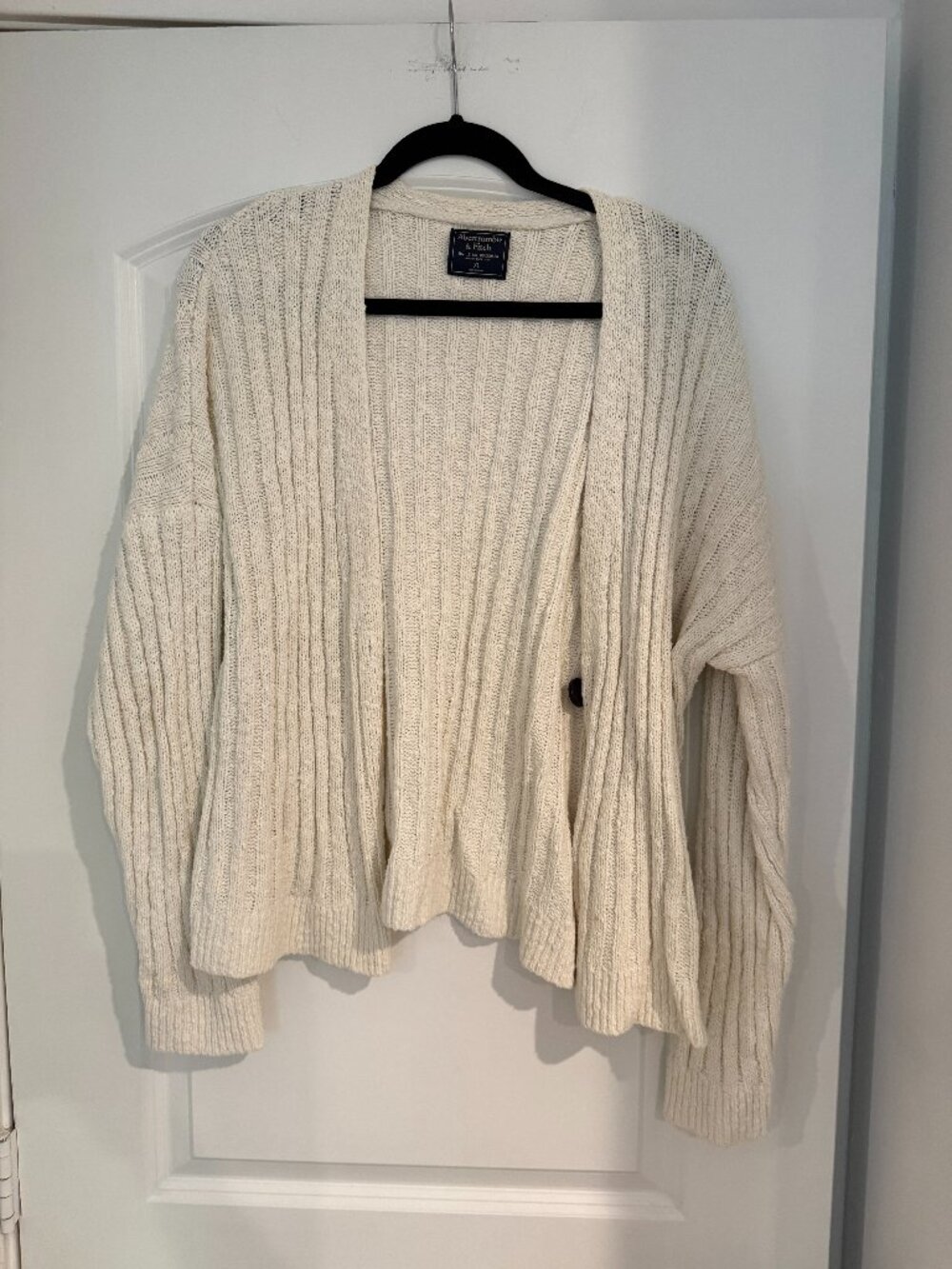 Abercrombie & Fitch Cream Chunky Knit Open-Front Cardigan | Size XL